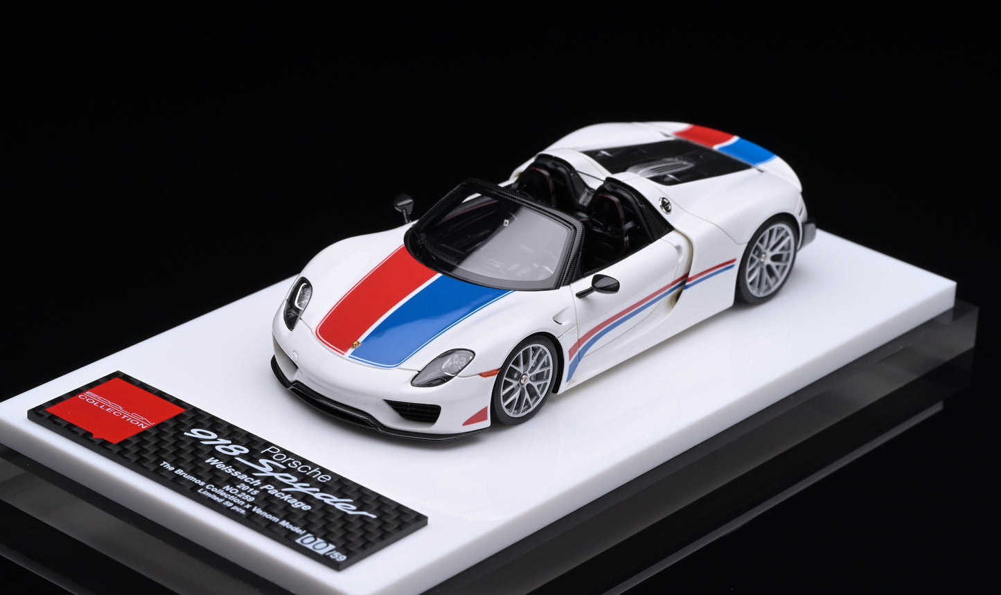 1:43 MakeUp "The Brumos Collection" X VenomModel Exclusive Edition Porsche 918 Spyder Weissach Package EM569VM