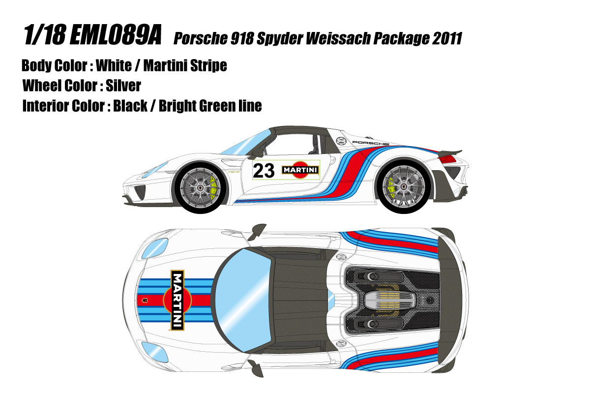 Pre-Order 1:18 MakeUp Porsche 918 Spyder Weissach package 2011 Martini stripe EML089