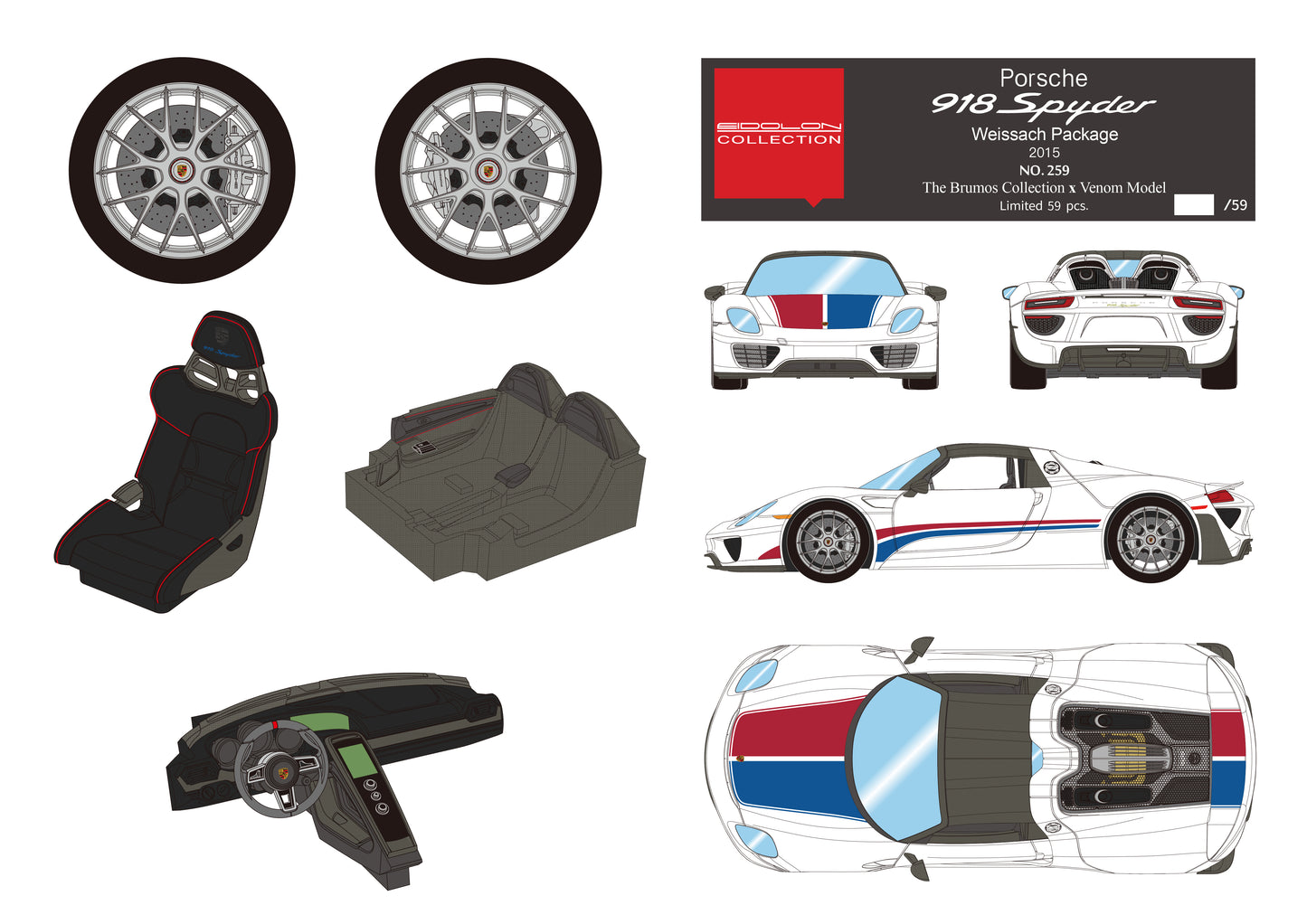 1:43 MakeUp "The Brumos Collection" X VenomModel Exclusive Edition Porsche 918 Spyder Weissach Package EM569VM