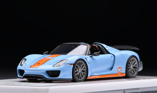 1:43 MakeUp Porsche 918 Spyder Weissach Package GULF (Rear Wing Up) with Gulf Helmet EM812B